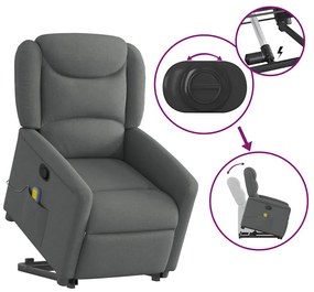 Poltrona elevatória de massagens tecido cinzento-escuro
