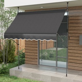 Toldo retrátil manual autoportante 2,5 x 1,2 x 2,1-3 m, inclinação ajustável, em metal, alumínio e poliéster cinzento escuro