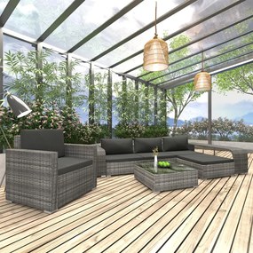 8 pcs conjunto lounge de jardim c/ almofadões vime PE cinzento