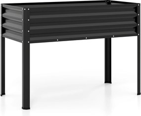 Floreira Elevada de Metal 112 x 55 x 81 cm com Revestimento Eletroforético e Drenagem para Legumes, Flores e Frutas - Preta