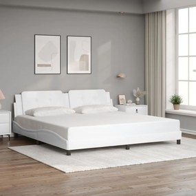 vidaXL Estrutura cama c/ cabeceira couro artificial 200x200 cm branco