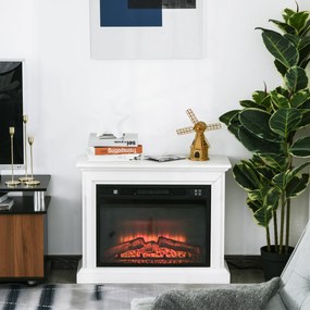 HOMCOM Lareira de parede elétrica Potência 1800W Efeito de chama de LED com controle remoto Temporizador e termostato 79x27x62,4 cm branco