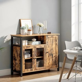 Aparador com 3 portas 110 x 33 x 75 cm, armário de cozinha, armário de arrumação Castanho-preto