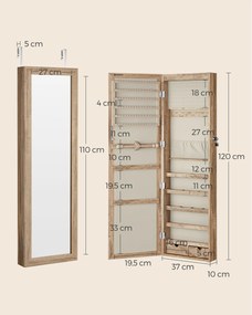 Armário para jóias com 120 cm de altura e espelho interior iluminado