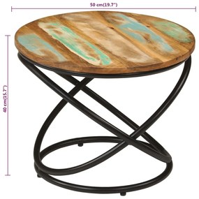 Mesa de centro Ø50x40 cm madeira recuperada maciça e aço