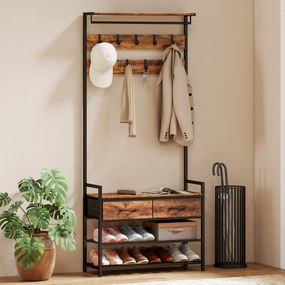 Móvel de Entrada Porta-Casacos e Sapatos, 80 x 30 x 181,5 cm, Organização 5 em 1, Castanho Rústico