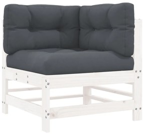 6pcs conjunto lounge jardim c/ almofadões madeira maciça branco