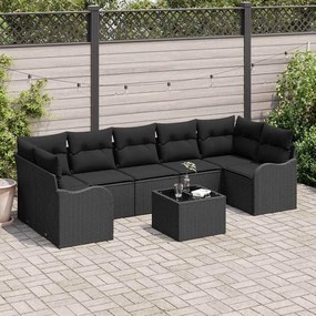 vidaXL Conjunto de Sofá de Jardim 8 pcs Preto Rattan e Aço e Vidro