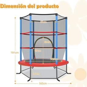 Trampolim para crianças 165 cm com rede de segurança e almofada de mola recreativa Estrutura em aço Azul