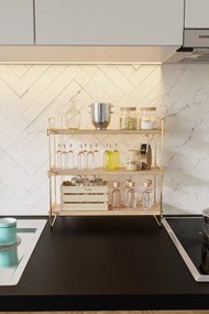 Prateleira Masa Üstü 3 Katlı Organizer – Dourado e Castanho – 40x16x40