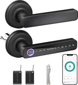 HOMCOM Fechadura Inteligente 5 em 1 com Maçaneta, Impressão Digital, Código, App, Bluetooth, Cartão NFC, Chave e Registo de Acessos, Preto | Aosom Portugal