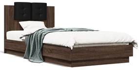 Estrutura cama cabeceira/luzes LED 100x200 cm carvalho castanho