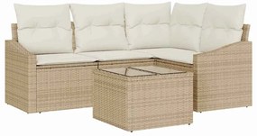 Conjunto de Sofá de Jardim 5 Peças com Almofadas Marrom em Rattan Poly