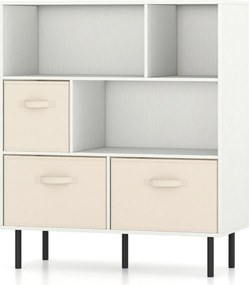 Estante com 6 cubos 90 x 40 x 105 cm e com 3 gavetas de tecido dobráveis e removíveis moderno branca