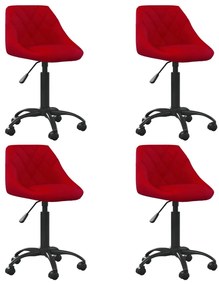 vidaXL Cadeiras de jantar giratórias 4 pcs veludo vermelho tinto