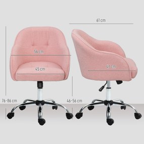 Cadeira de escritório, cadeira ergonómica de escritório, altura ajustável, assento e encosto almofadados, cor-de-rosa
