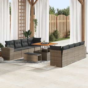 Conjunto de Sofá de Jardim vidaXL de 11 Peças com Almofadas Cinza Ratt