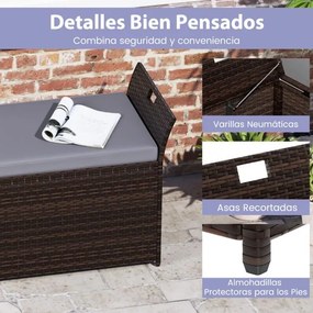 Banco jardim com arrumação para exterior com almofada de rattan PE e pegas laterais para 2 pessoas Caixa de piscina Terraço Jardim Castanho Rústico +