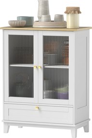 Aparador Sala de Estar com 2 Portas de Vidro Temperado Gaveta e Prateleira Ajustável 68x35x85 cm Branco