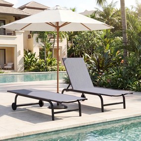 Conjunto de 2 Espreguiçadeiras de Jardim, 190 x 69 cm, Encosto Ajustável em 6 Posições, Cinzento