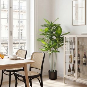 Planta artificial Calathea, altura 150 cm, vaso de cimento, 53 folhas - interior