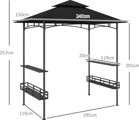Tenda para churrasco com toldo para jardim 240 x 150 x 257 cm (GRELHADOR NÃO INCLUIDO), ganchos de teto, prateleiras e cestos, cinzento escuro