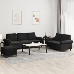 3 pcs conjunto de sofás com almofadões veludo preto