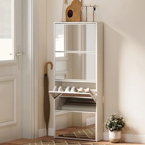 Sapateira Estreita com Espelho 4 Portas Abatíveis para 12 Pares de Sapatos para Espaços Reduzidos 63x17x146 cm Branco