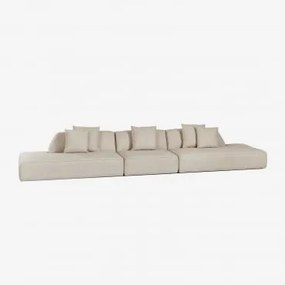 Sofá Modular De 3 Peças Com Duplo Divã Estofado Cardea Bouclé Bege Creme - Sklum