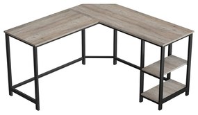 Mesa de computador VASAGLE, mesa de canto em L, estação de trabalho com prateleiras para escritório doméstico, economiza espaço, fácil de montar, industrial, cinza e preto LWD72MB
