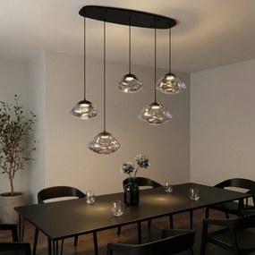 Candeeiro suspenso de design preto com vidro fumado 5-luzes - Gus