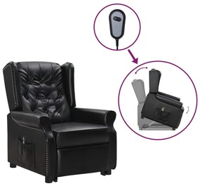 vidaXL Poltrona elevatória couro artificial brilhante preto