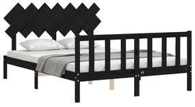 Estrutura de cama com cabeceira 140x190 cm madeira maciça preto