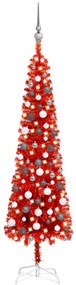 vidaXL Árvore de Natal pré-iluminada fina com bolas 180 cm vermelho