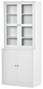 HOMCOM Vitrine para Sala de Estar Estante de Livros com 4 Portas e Prateleiras Superiores com Altura Ajustável 76x40x178,5 Branco | Aosom Portugal