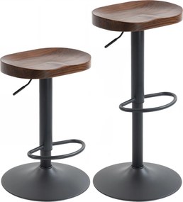 HOMCOM Conjunto de 2 banquetas reguláveis e giratórias com assento tipo sela em madeira de olmo em castanho escuro | Aosom Portugal