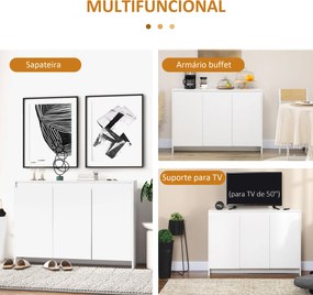 Móvel Aparador com 3 Portas Prateleiras Ajustáveis ​​e Suporte com Fecho Suave para Televisores 120x35x85 cm Branco