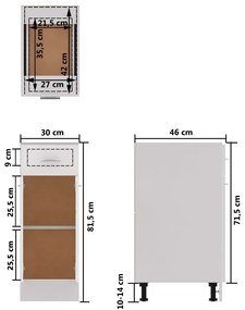 Armário inferior c/ gavetas 30x46x81,5cm contraplacado branco