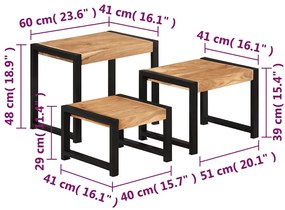 Mesas de encastrar 3 pcs madeira maciça