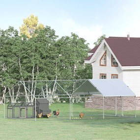 Galinheiro de Exterior Grande 3.03x6x1,95cm Gaiola de Metal Galvanizado para Galinhas Coelhos Aves com Fechadura Prata