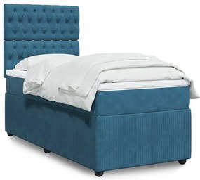Cama boxspring com colchão 100x200 cm veludo azul