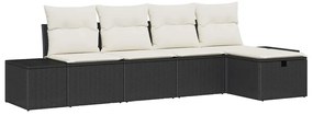 Conjunto de Sofá de Jardim com Almofadas Preto Rattan Poly