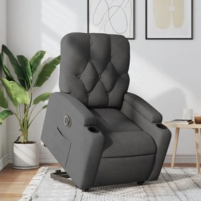 vidaXL Poltrona reclinável elevatória elétrica tecido cinzento-escuro