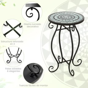 Mesa de apoio jardim em mosaico Mesa redonda de exterior com tampo de cerâmica para plantas para varanda, pátio, jardim 30 x 30 x 50 cm Turquesa