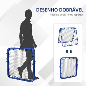 Rede de rebote dobrável para treinamento rebotador ajustável em 5 níveis em ângulo com tubo de aço 100x95x90 cm azul