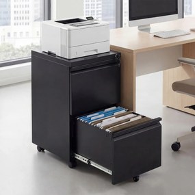 Armário de arquivo escritório móvel com 2 gavetas 44 x 37 x 67 cm, fechadura e 5 rodas, em metal, para arquivos de tamanho Carta, A4 e Legal, para esc