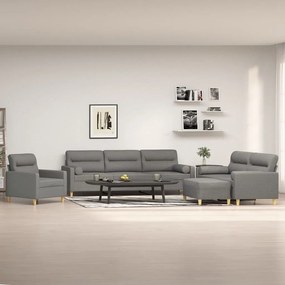 vidaXL 4 pcs conjunto de sofás c/ almofadões tecido cinza-escuro