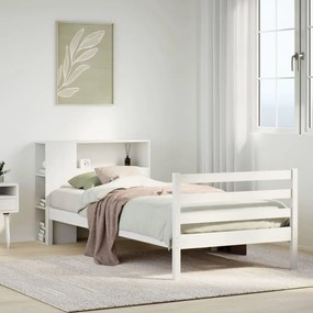 vidaXL Cama com estante sem colchão 90x200 cm pinho maciço branco