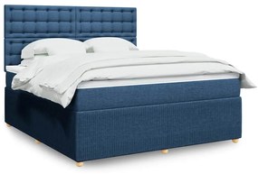 vidaXL Cama com molas/colchão 180x200 cm tecido azul