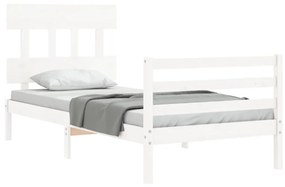 Estrutura de cama com cabeceira 100x200cm madeira maciça branco